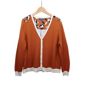 ModCloth Women's Cardigan Sweater Size 2X Brown Button Up Floral Back Academia